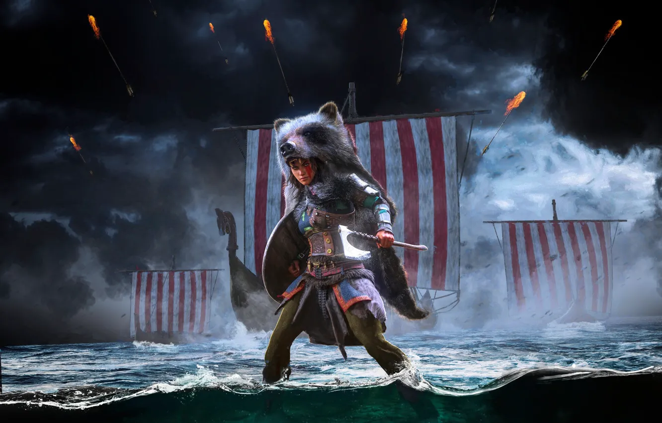 Фото обои мультиплатформенная компьютерная игра, Assassin’s Creed Valhalla, Кредо ассасина: Вальхалла, female Eivor