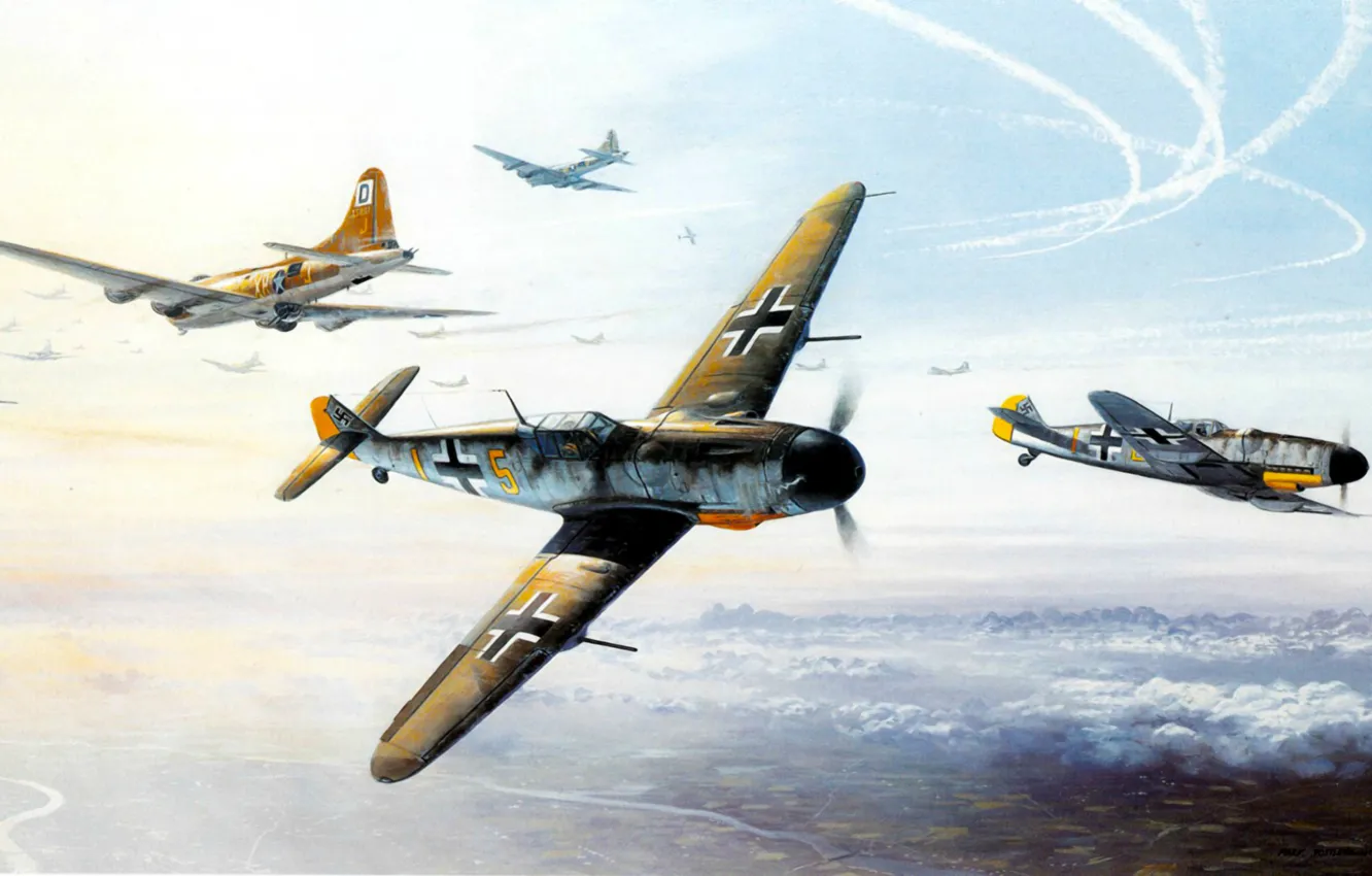 Фото обои ART, painting, aviation, WW2, WAR, bf 190