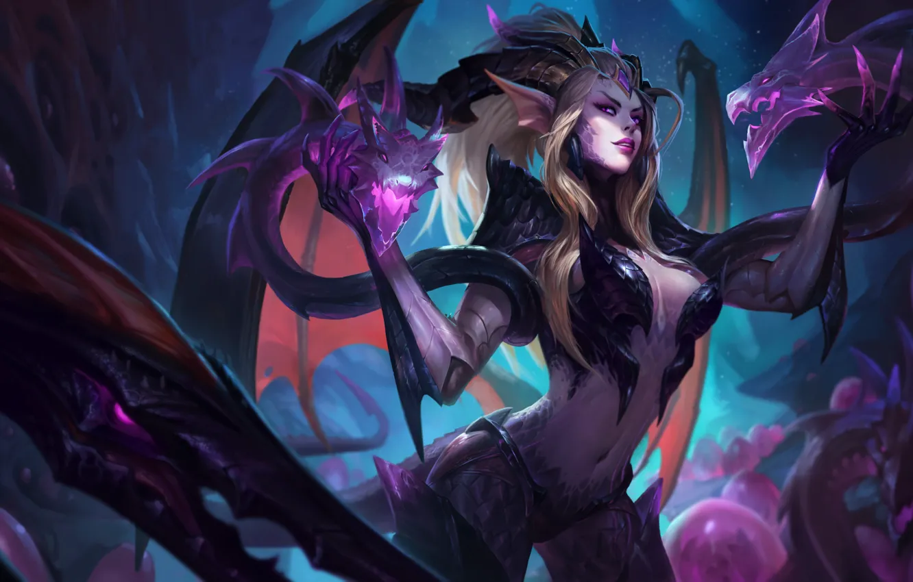 Фото обои Девушка, Fantasy, Арт, Art, Драконы, Фантастика, League of Legends, Illustration