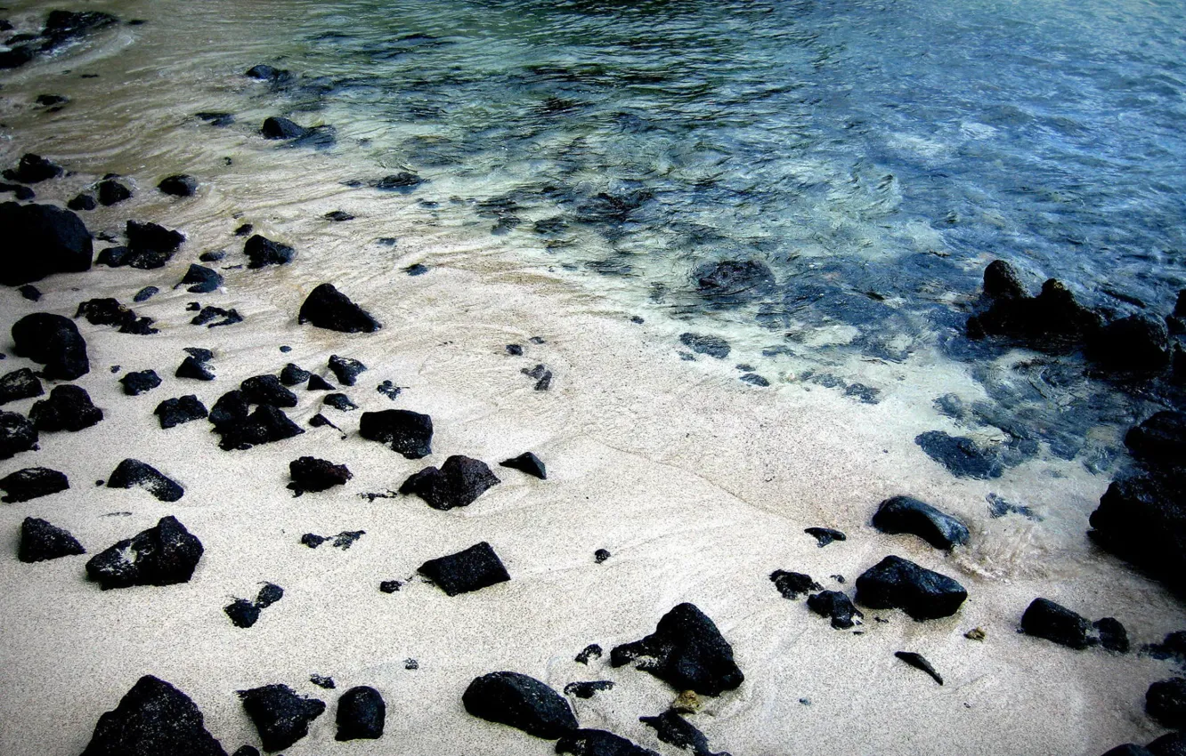 Фото обои песок, вода, берег, Камни