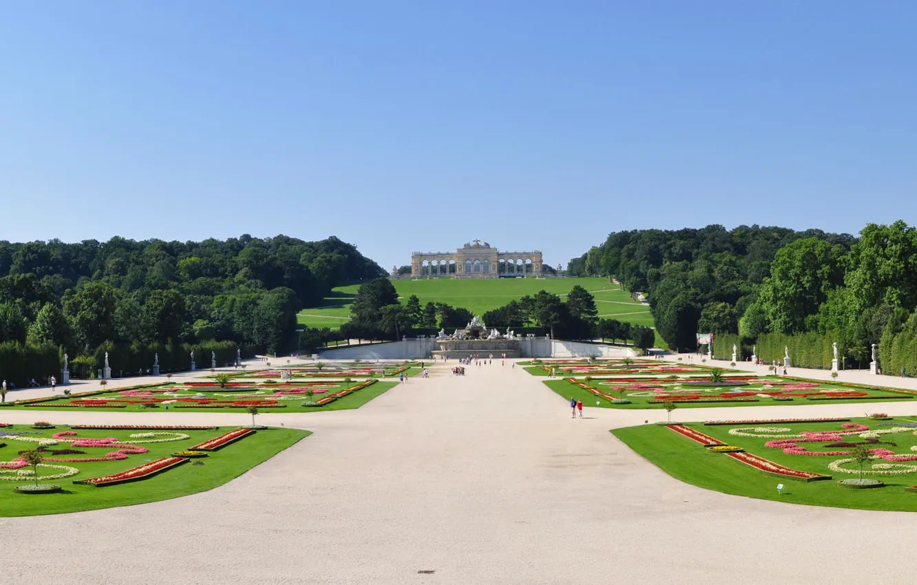 Фото обои парк, Австрия, панорама, дворец, Вена, Шёнбрунн