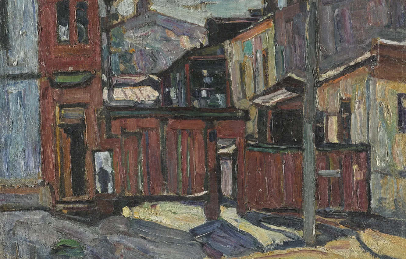 Фото обои WINTER, Abraham Manievich, KIEV 1914 oil on canvas, COURTYARD IN SOVSKAYA STREET