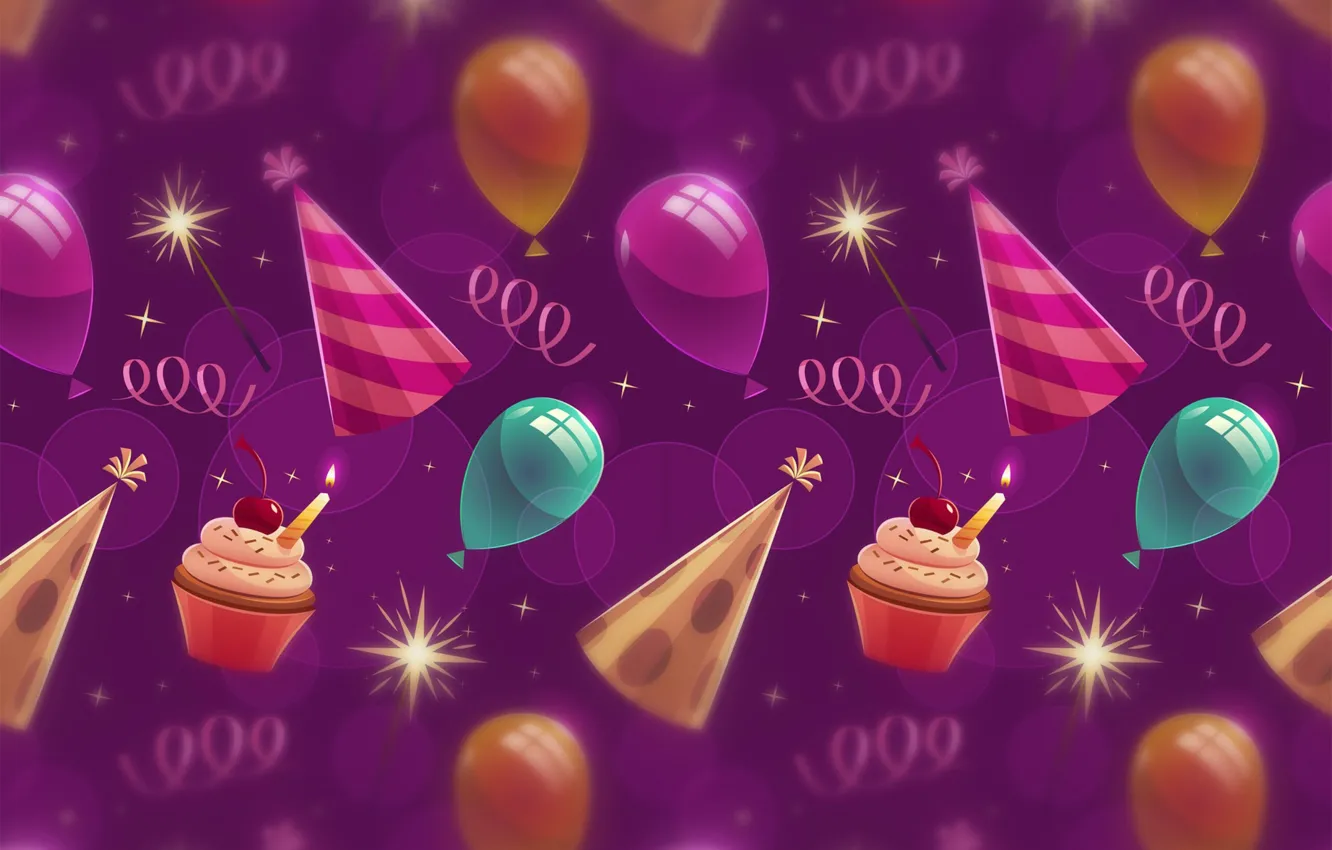 Фото обои фон, текстура, background, кексы, balloons, Birthday, капкейки