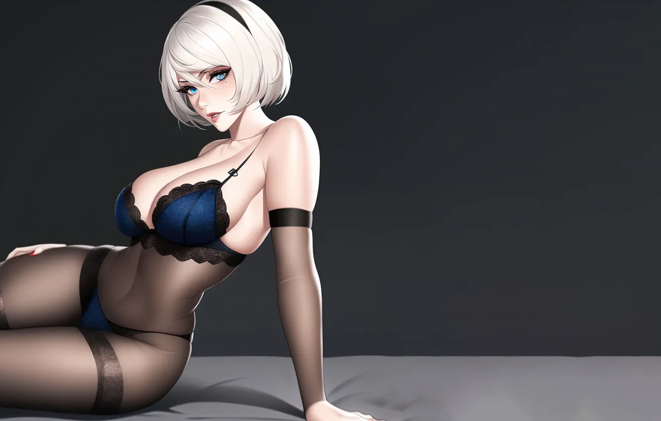 Фото обои Девушка, Игра, Блондинка, Action, Game, Темный фон, NieR, Nier: Automata