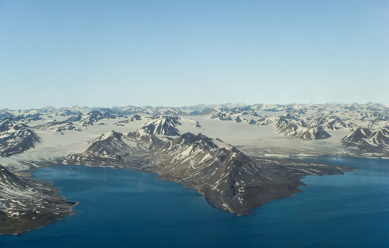 Фото обои море, небо, горы, берег, горизонт, Норвегия, Шпицберген