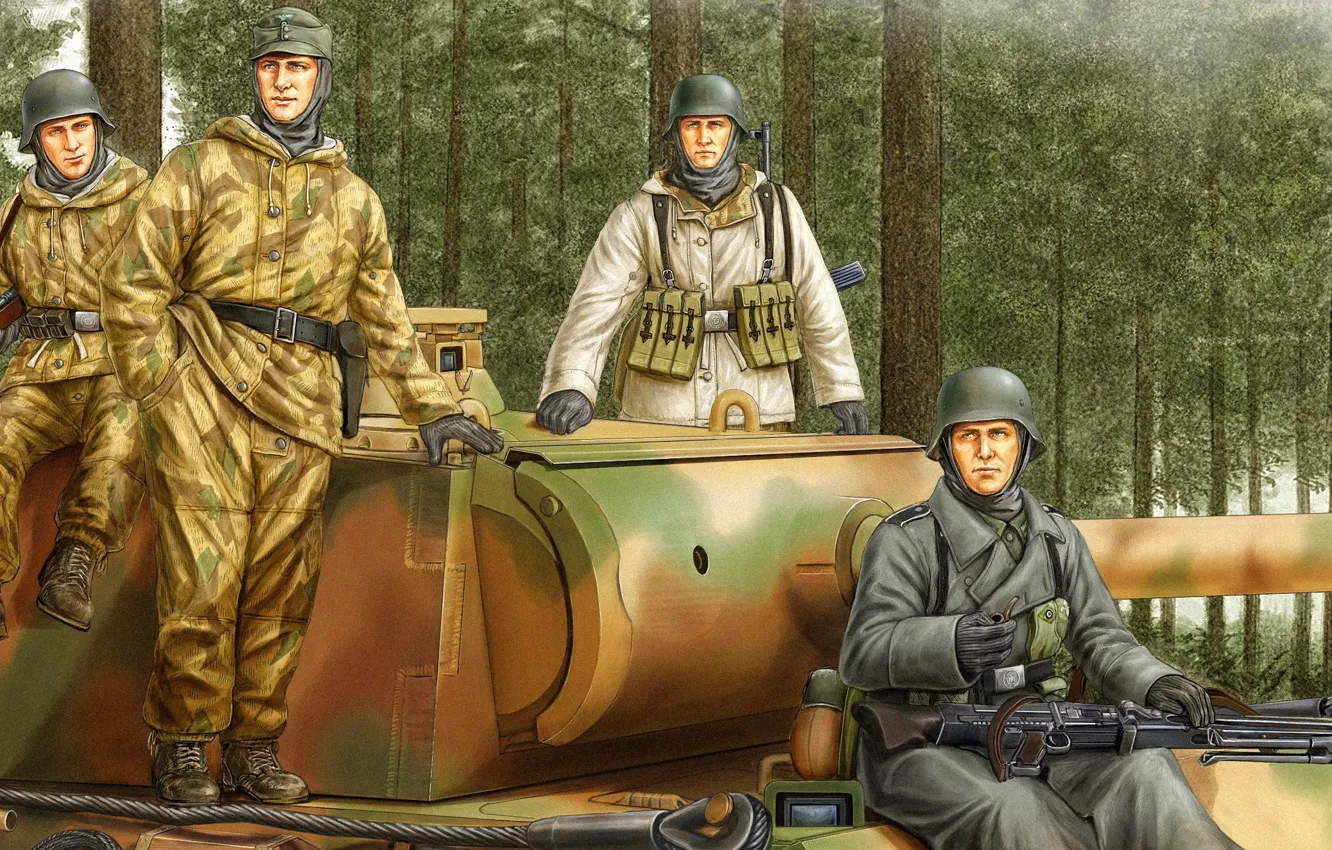 Фото обои Солдаты, Танк, Pz.V Panther, Wehrmacht, Panzergrenadier
