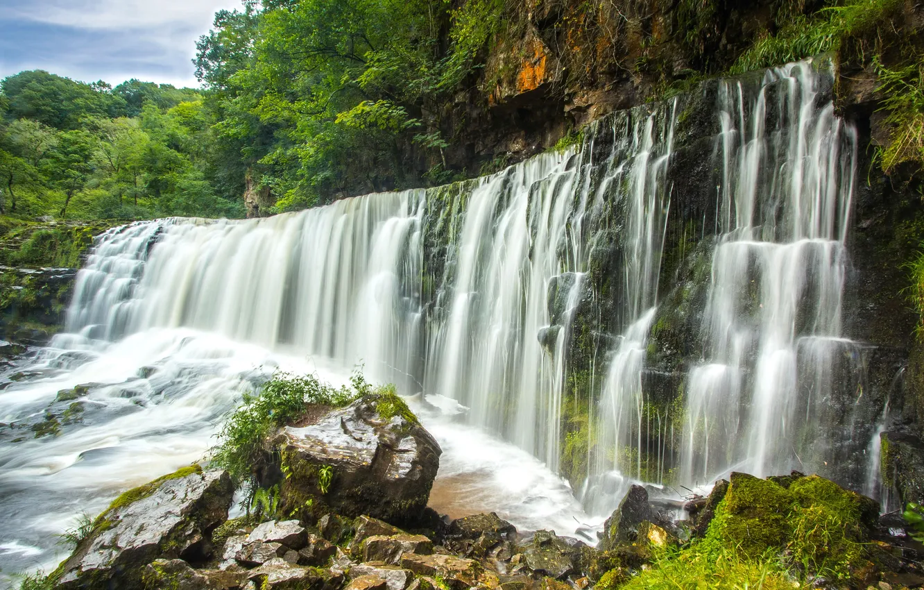Фото обои river, water, waterfall, stream