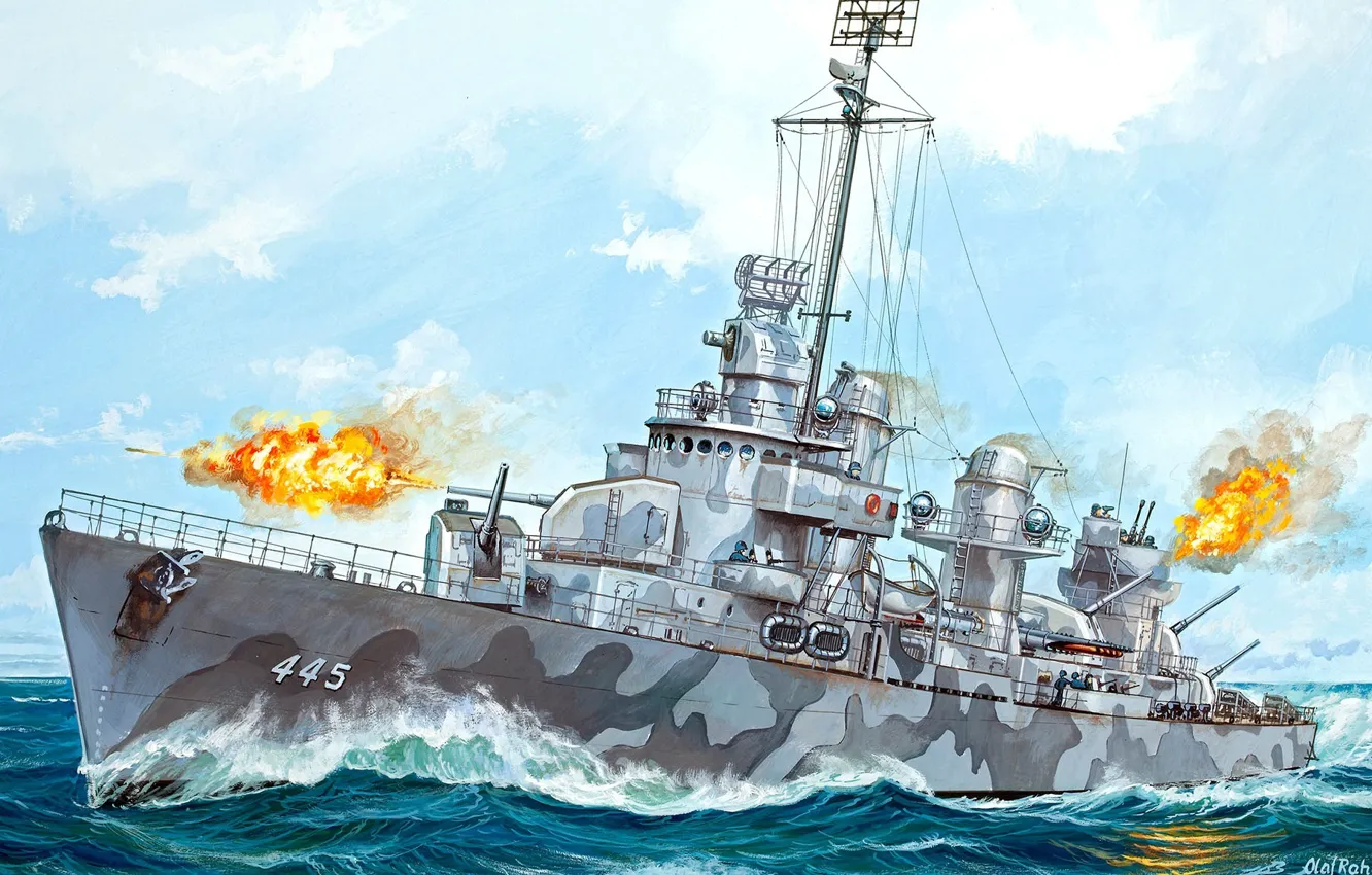 Фото обои корабль, арт, флот, сражение, американский, военный, эсминец, USS