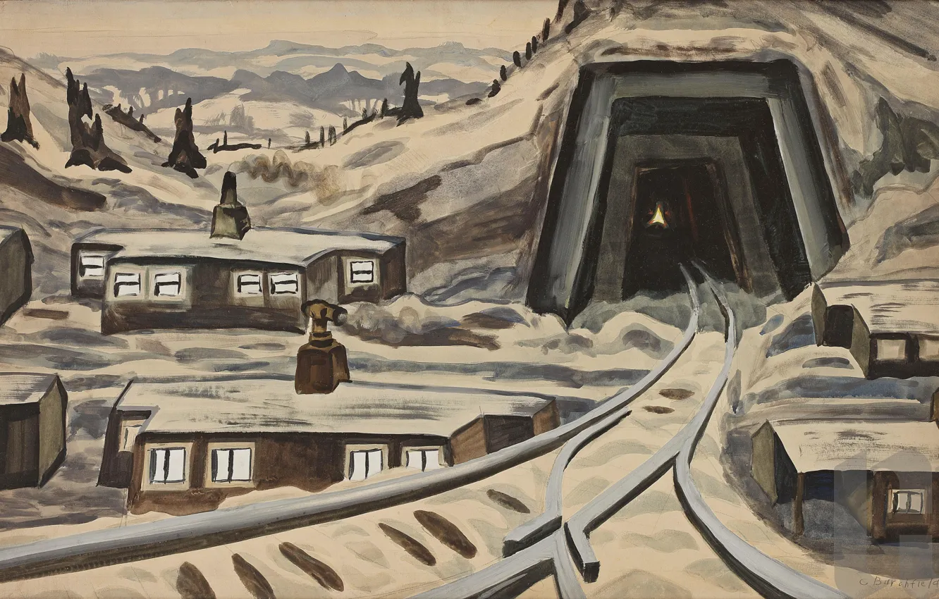 Фото обои 1920, Charles Ephraim Burchfield, Coal Mine, End of the Day