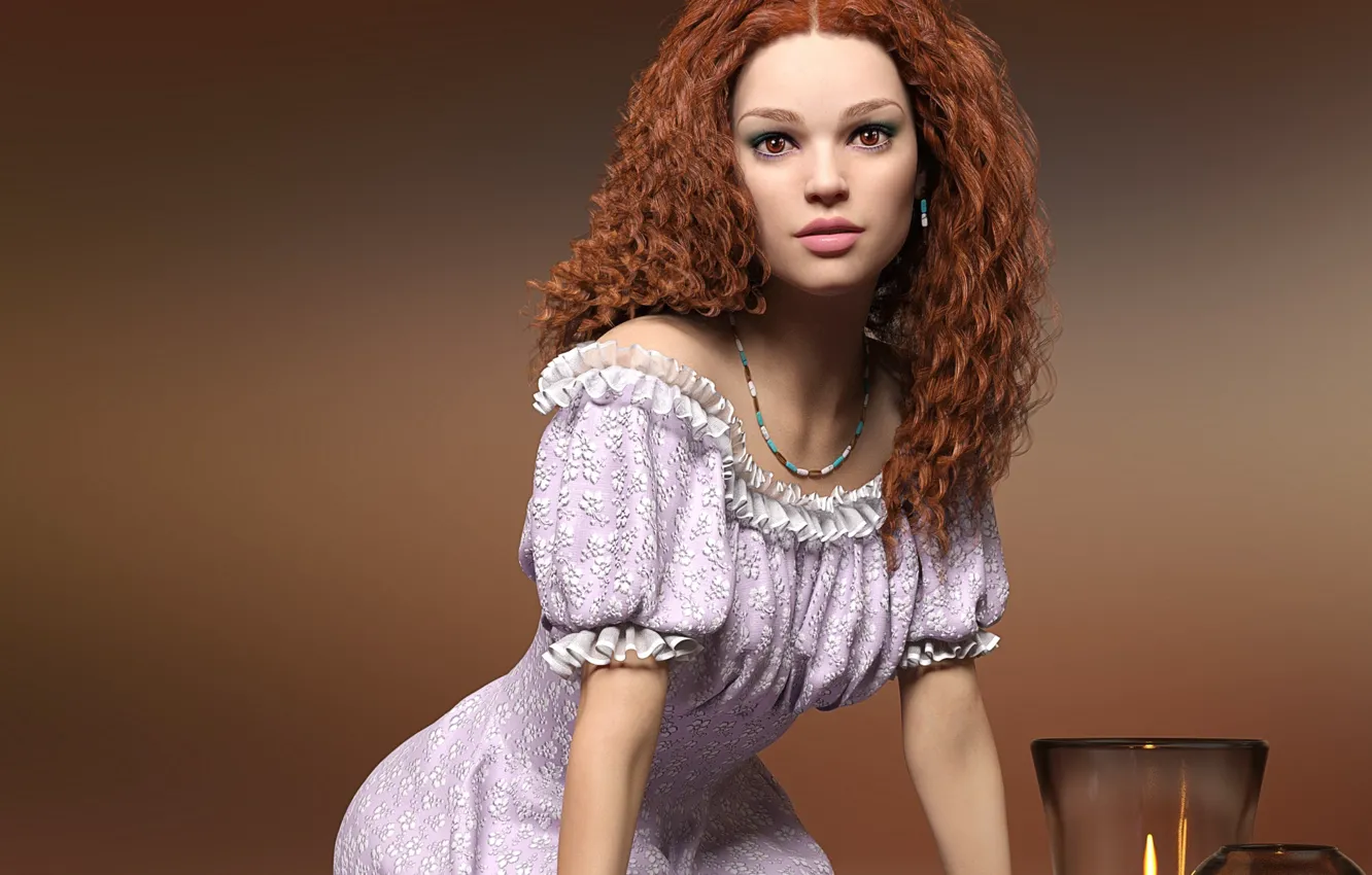 Фото обои взгляд, девушка, рыжая