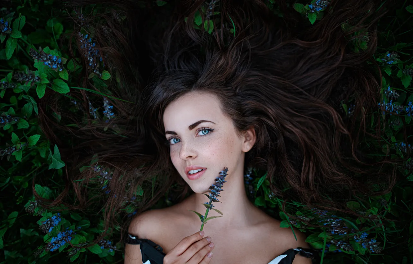 Фото обои веснушки, Катя, цветочки, Катюша, Георгий Чернядьев, Forest Fairy