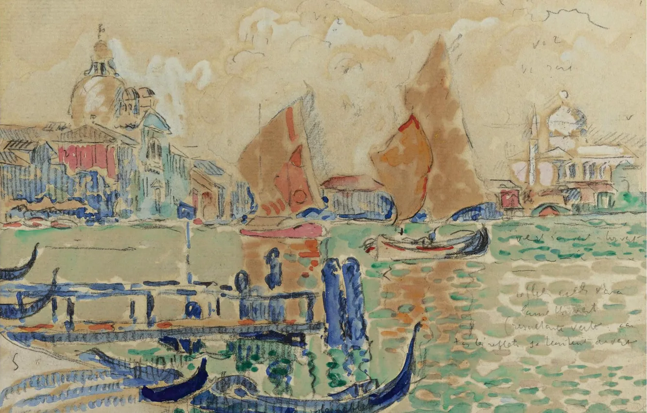 Фото обои рисунок, акварель, 1904, Вид Венеции, Поль Синьяк, Paul Signac