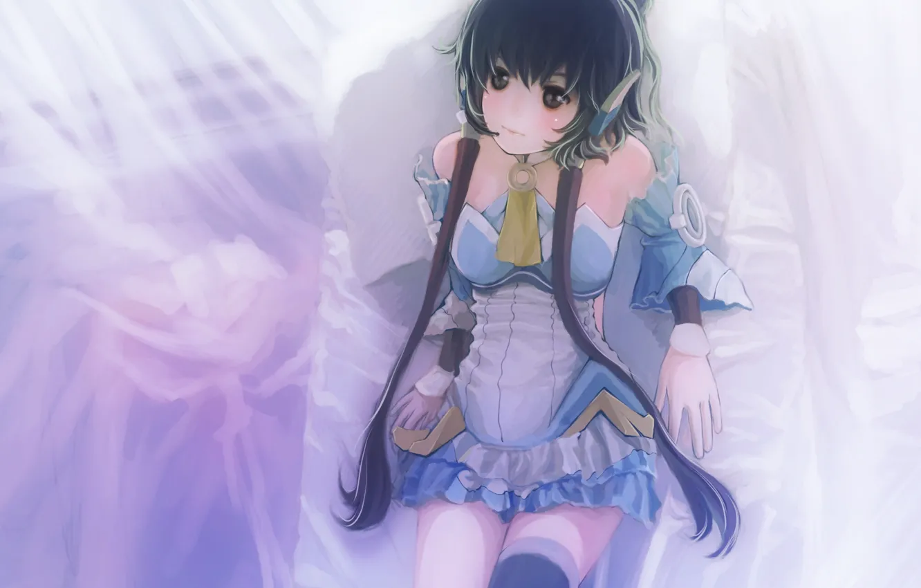 Фото обои девушка, аниме, арт, подушка, микрофон, vocaloid, вокалоид, Luo Tianyi
