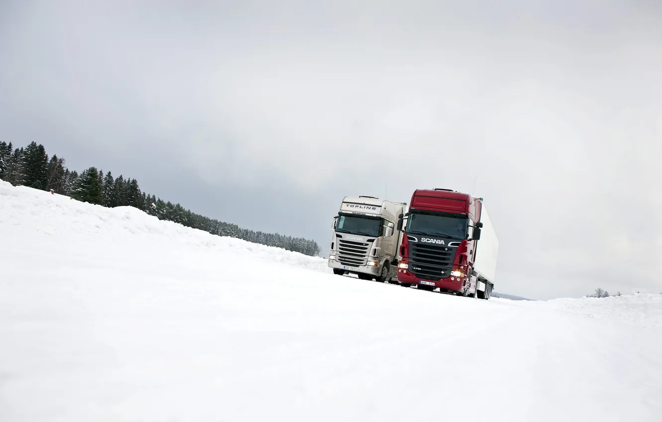 Фото обои Зима, Снег, Грузовик, Truck, Scania, Тягач, Скания, R730