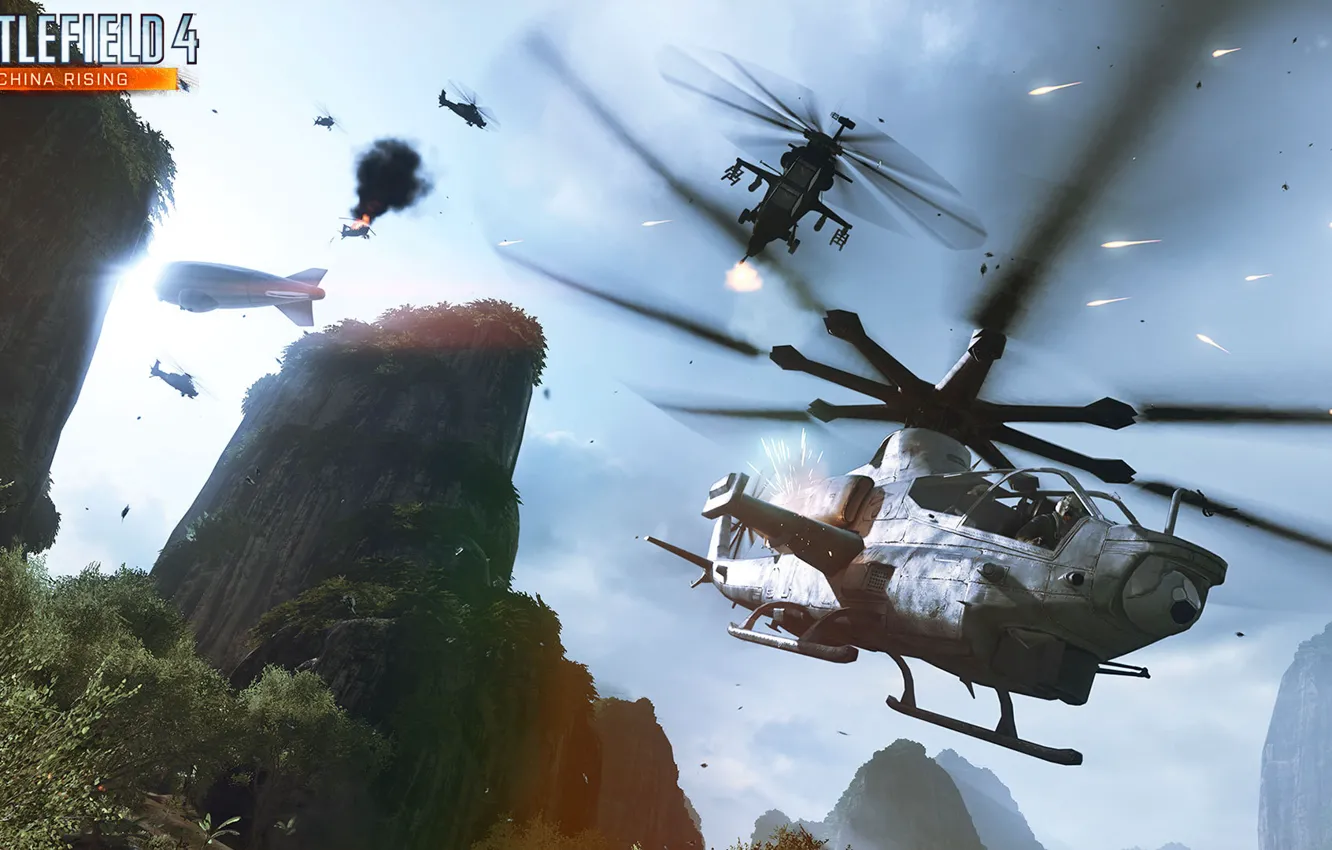 Фото обои скалы, Battlefield 4, China Rising.вертолёт, воздушное превосходство