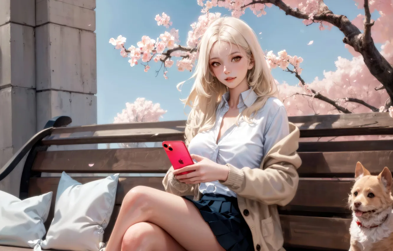 Фото обои Beautiful, Anime, Blonde, Anime Girl, AI Generated