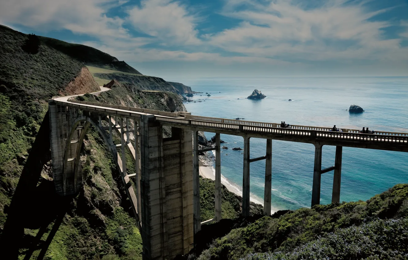 Фото обои море, вода, мост, океан, высота, bridge, California, Big Sur
