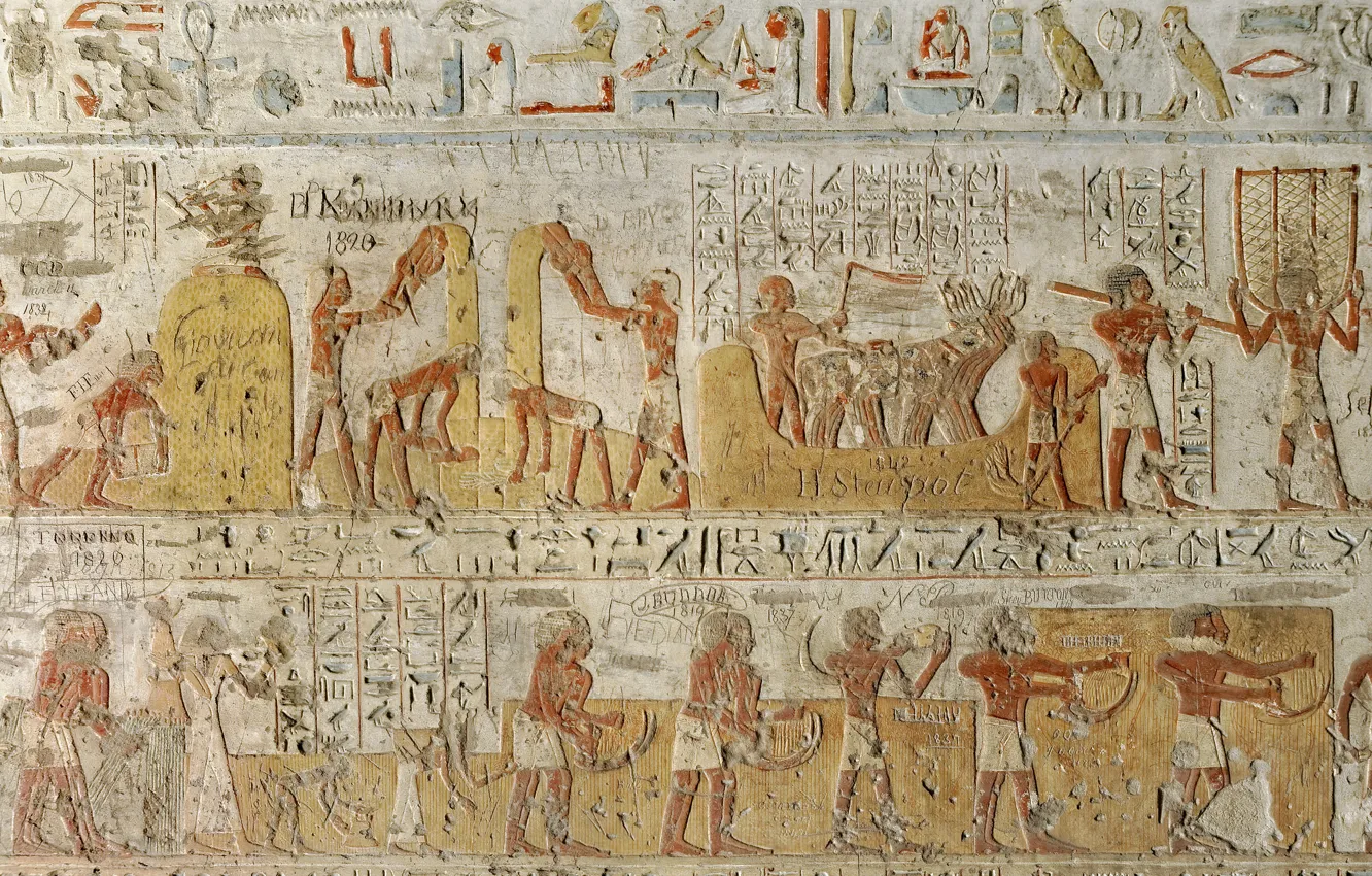 Фото обои стиль, стена, Египет, древность, Иероглифы