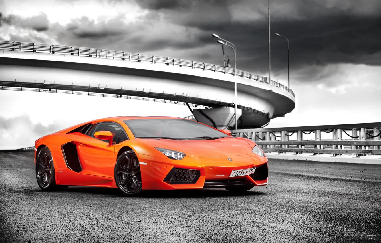Фото обои машина, Lamborghini, суперкар, orange, LP700-4, Aventador