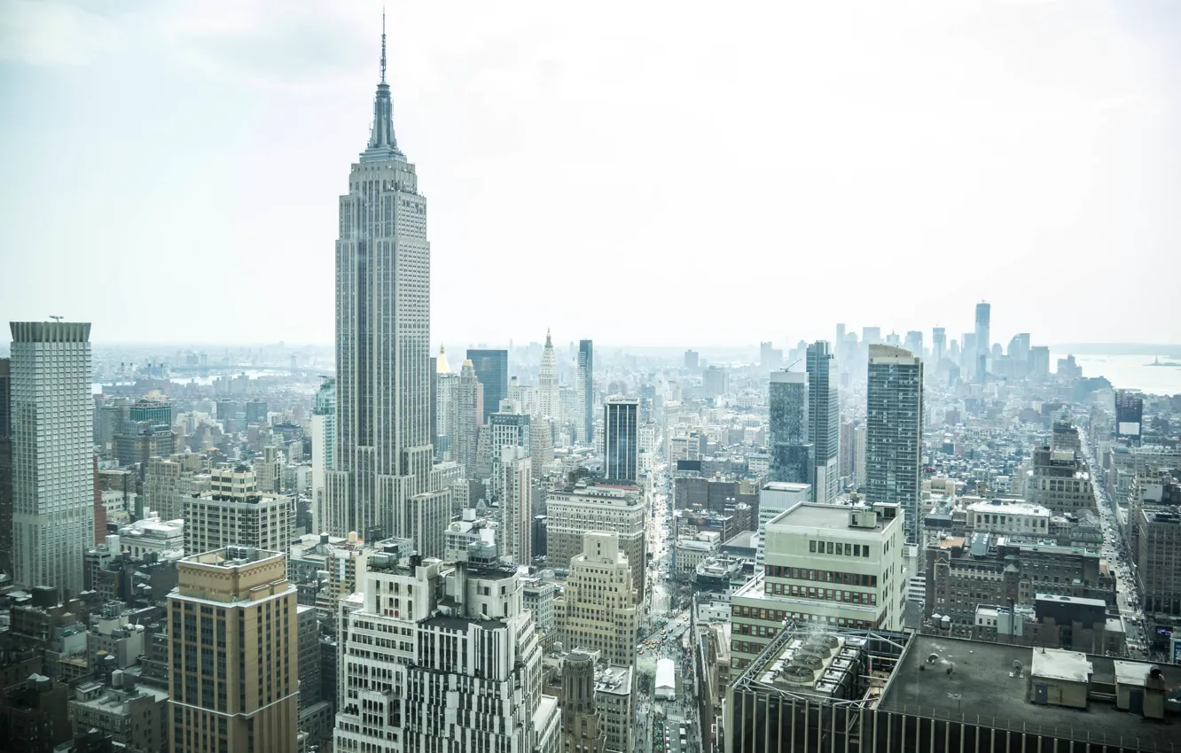 Фото обои USA, skyline, New York, Manhattan, NYC, New York City, morning, fog