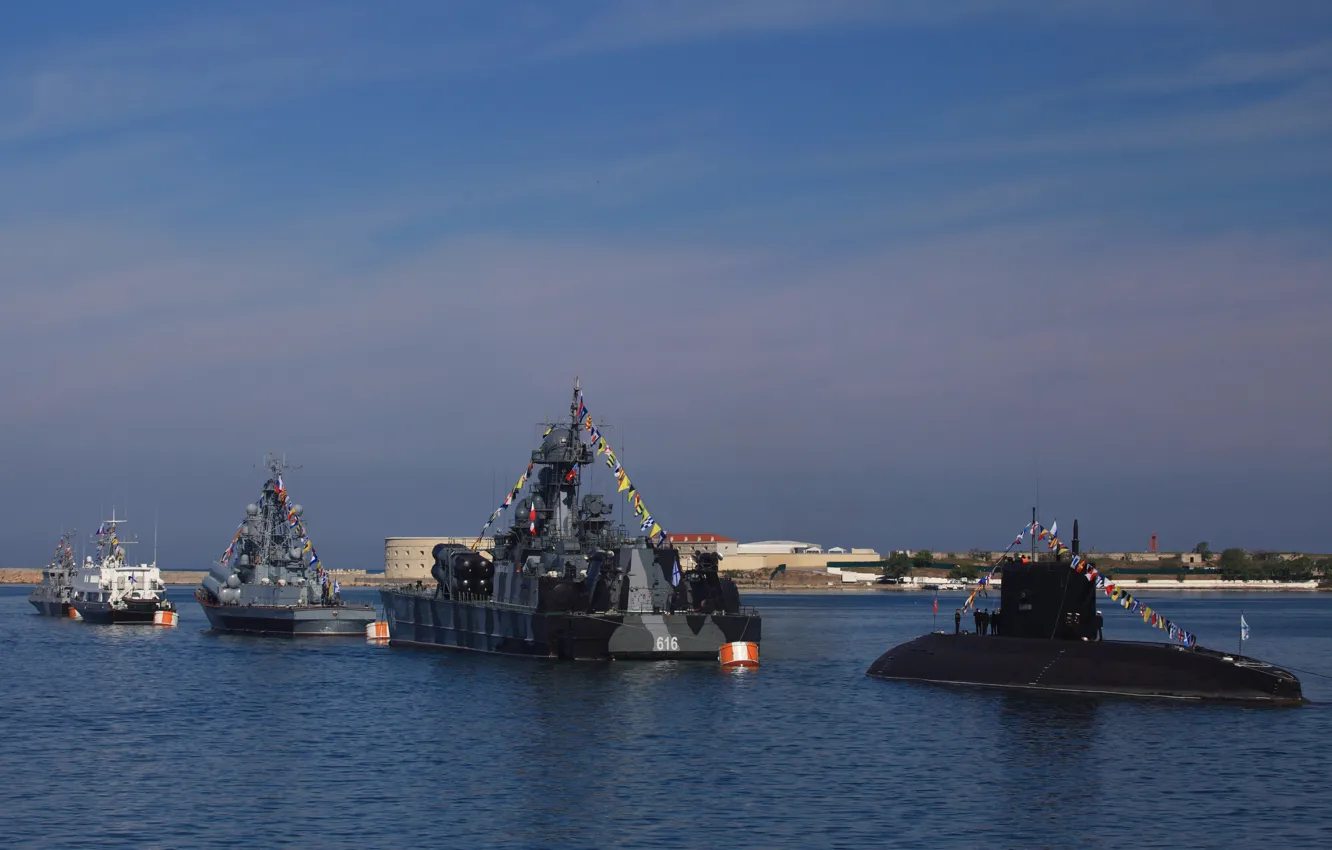 Фото обои лодка, корабли, парад, ВМФ, военные, подводная, Севастополь