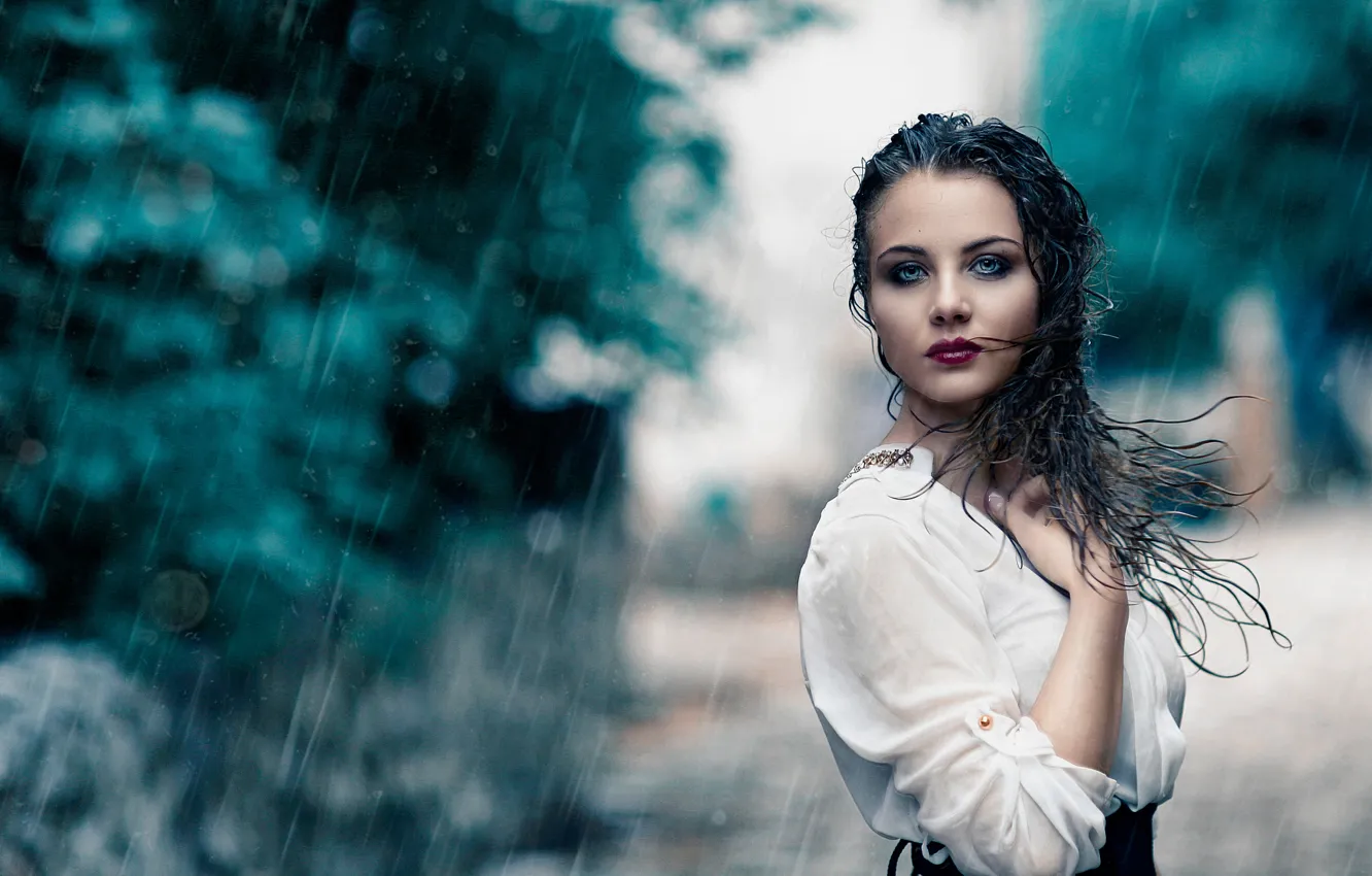 Фото обои девушка, дождь, мокрая, макияж, Alessandro Di Cicco
