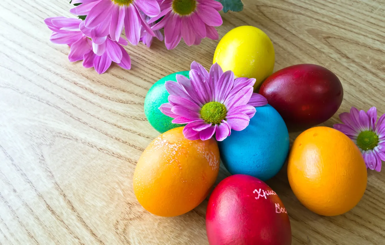 Фото обои цветы, праздник, яйца, Пасха, Easter, крашенки