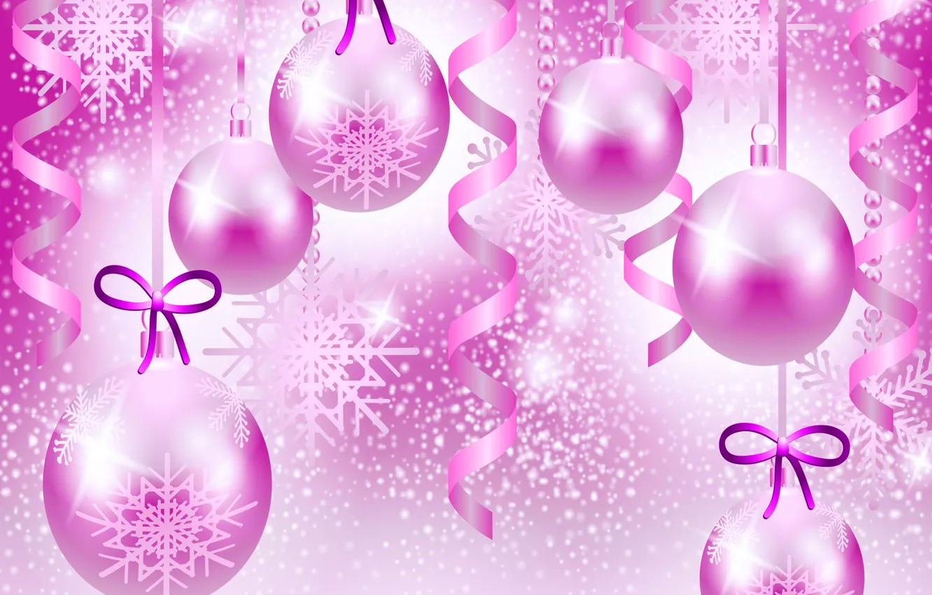 Фото обои праздник, рождество, вектор, шарик, бант, серпантин, снежинка