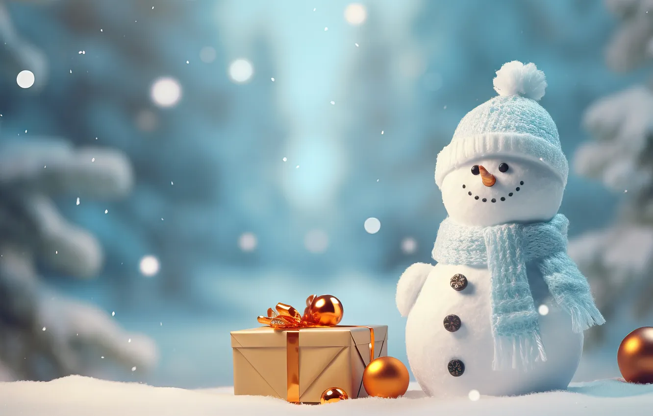 Фото обои зима, снег, Рождество, Новый год, снеговик, Christmas, winter, snow