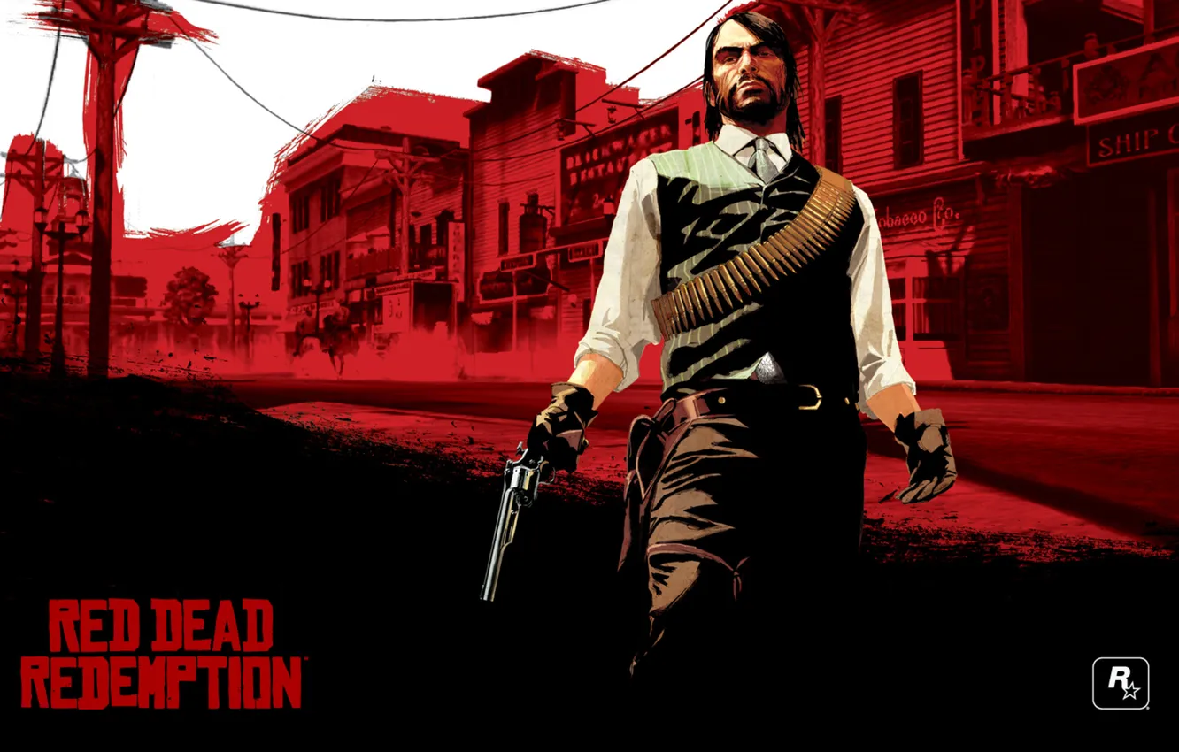 Фото обои мужик, Игры, game, rockstar, red dead redemption, с револьвером
