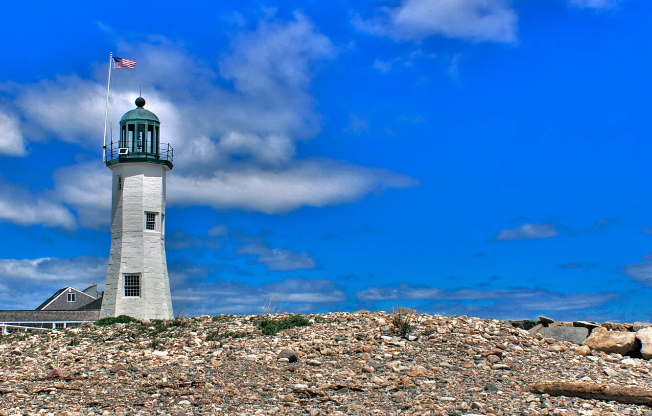 Фото обои небо, облака, камни, маяк