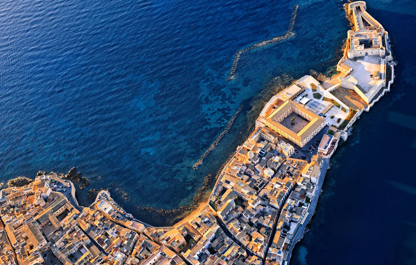 Фото обои море, дома, Италия, крепость, Сиракуз, Сицилия, Castello Maniace