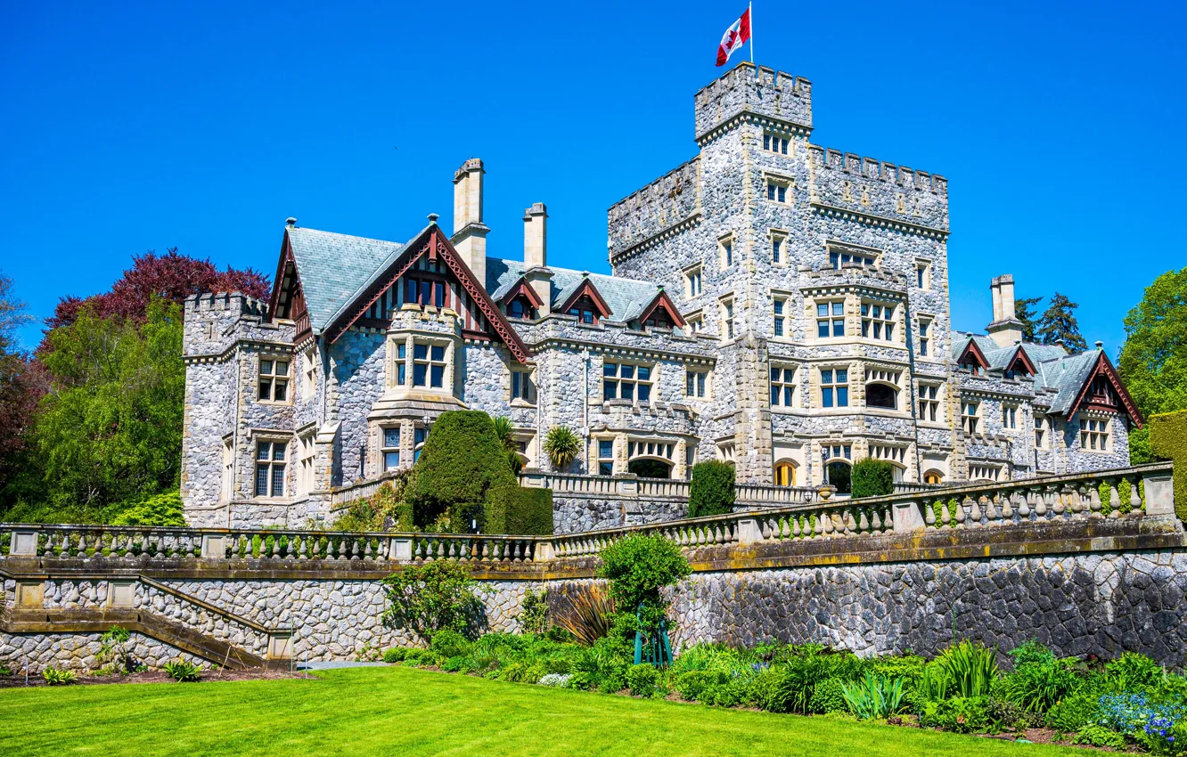 Фото обои замок, газон, Канада, архитектура, Canada, British Columbia, Британская Колумбия, Замок Хэтли