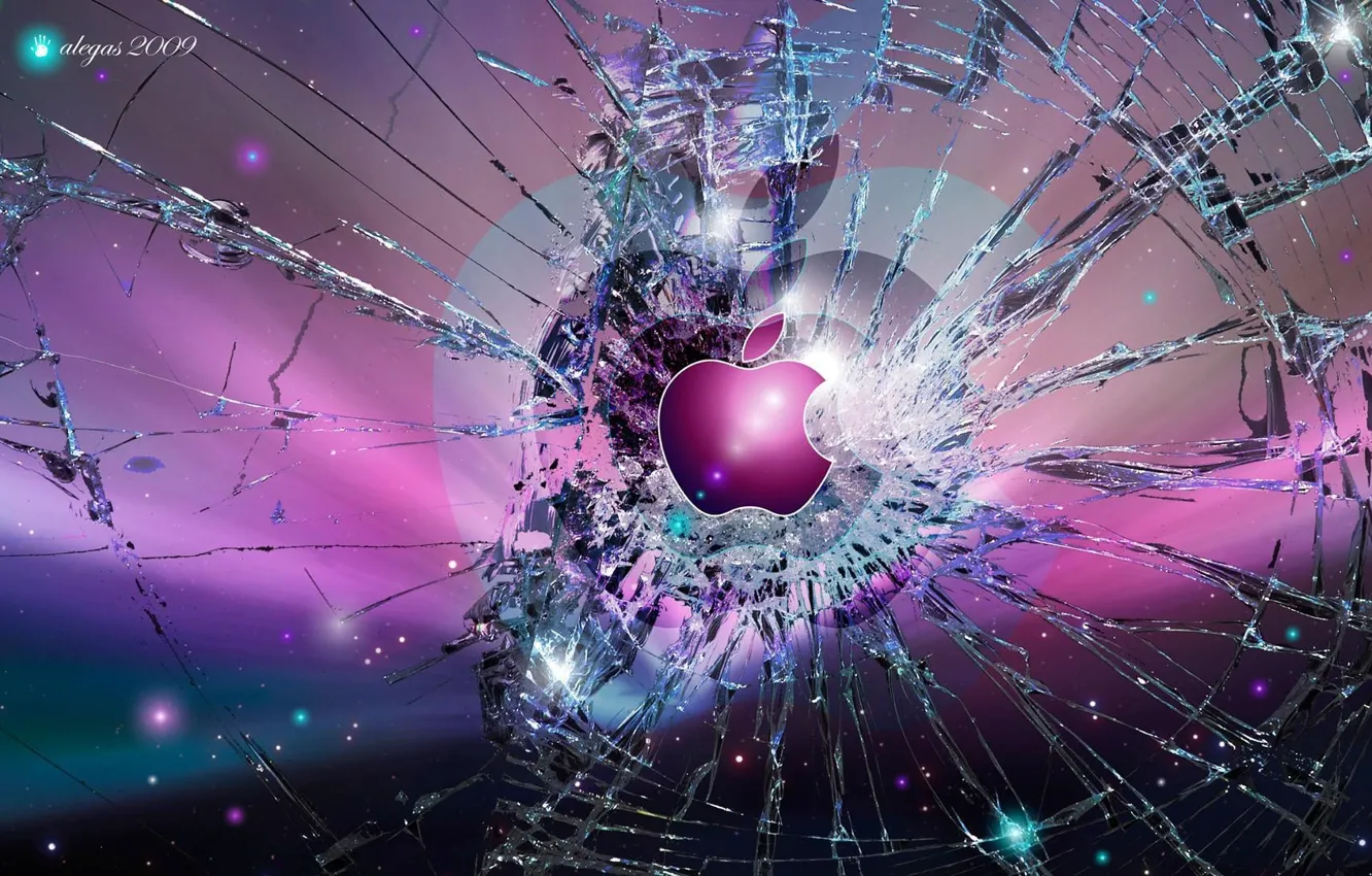 Фото обои цвета, осколки, apple, стекла