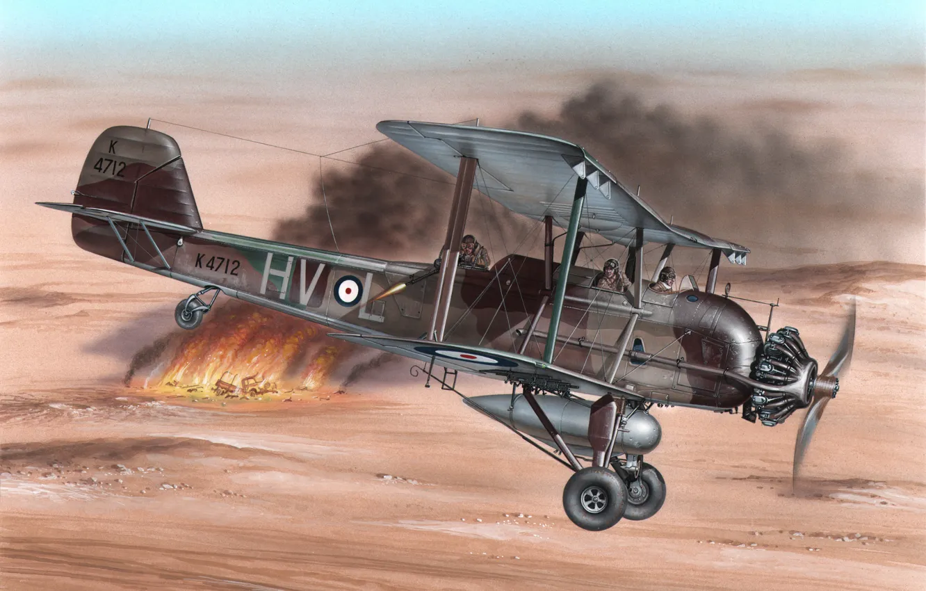 Фото обои art, airplane, painting, aviation, Vickers Vildebeest