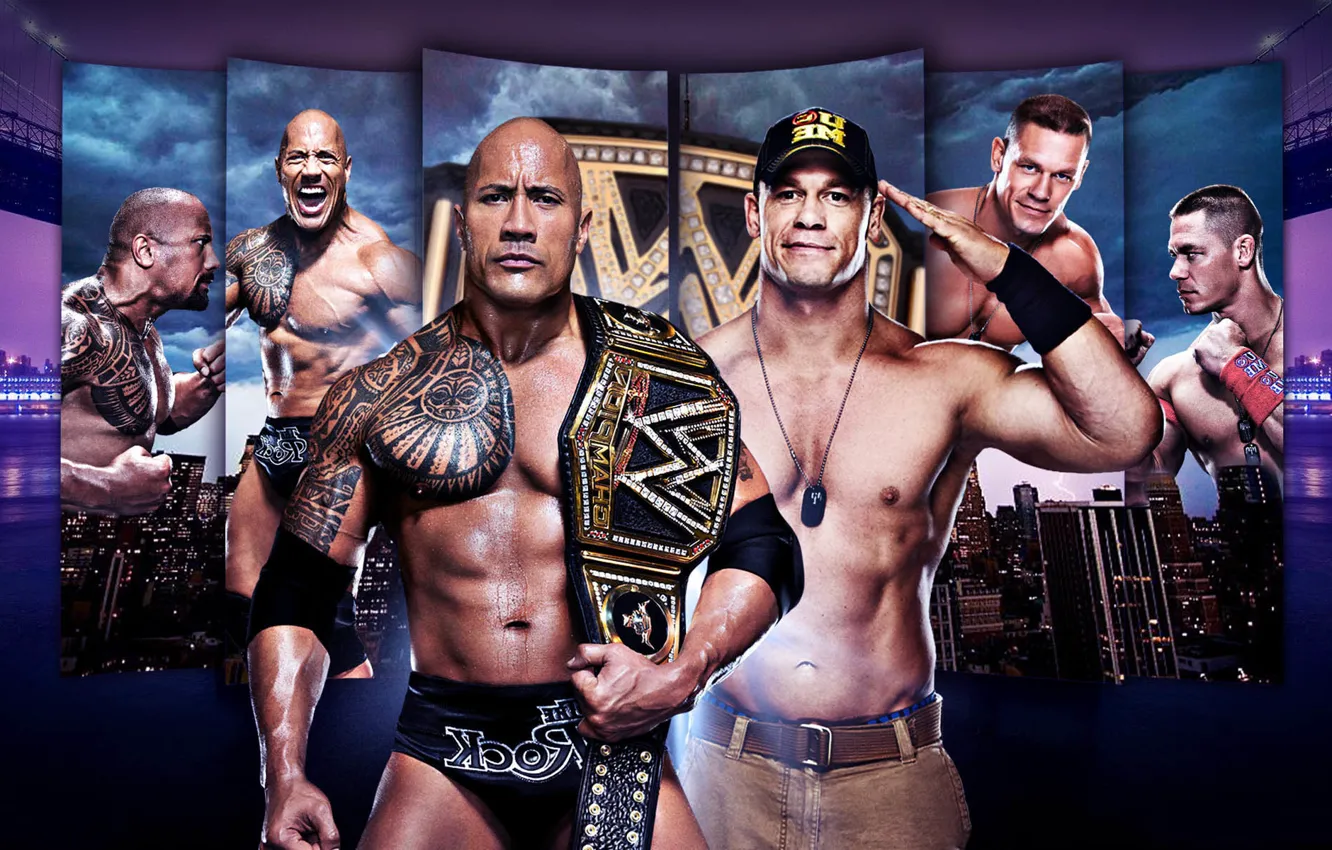 Фото обои Скала, Дуэйн Джонсон, WWE, The Rock, Dwayne Johnson, Джон Сина, John Cena