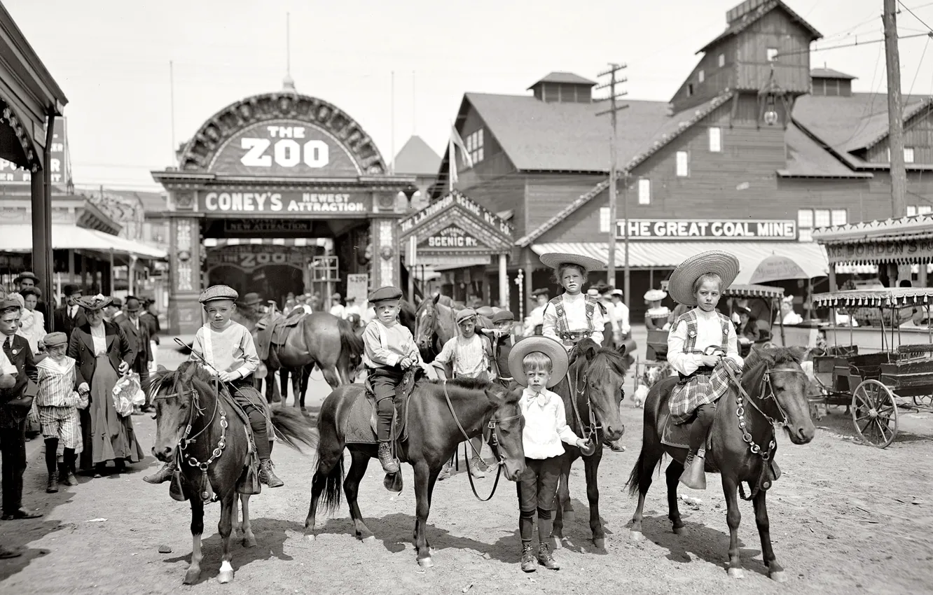 Фото обои дети, ретро, США, зоопарк, выходной, 1904-й год