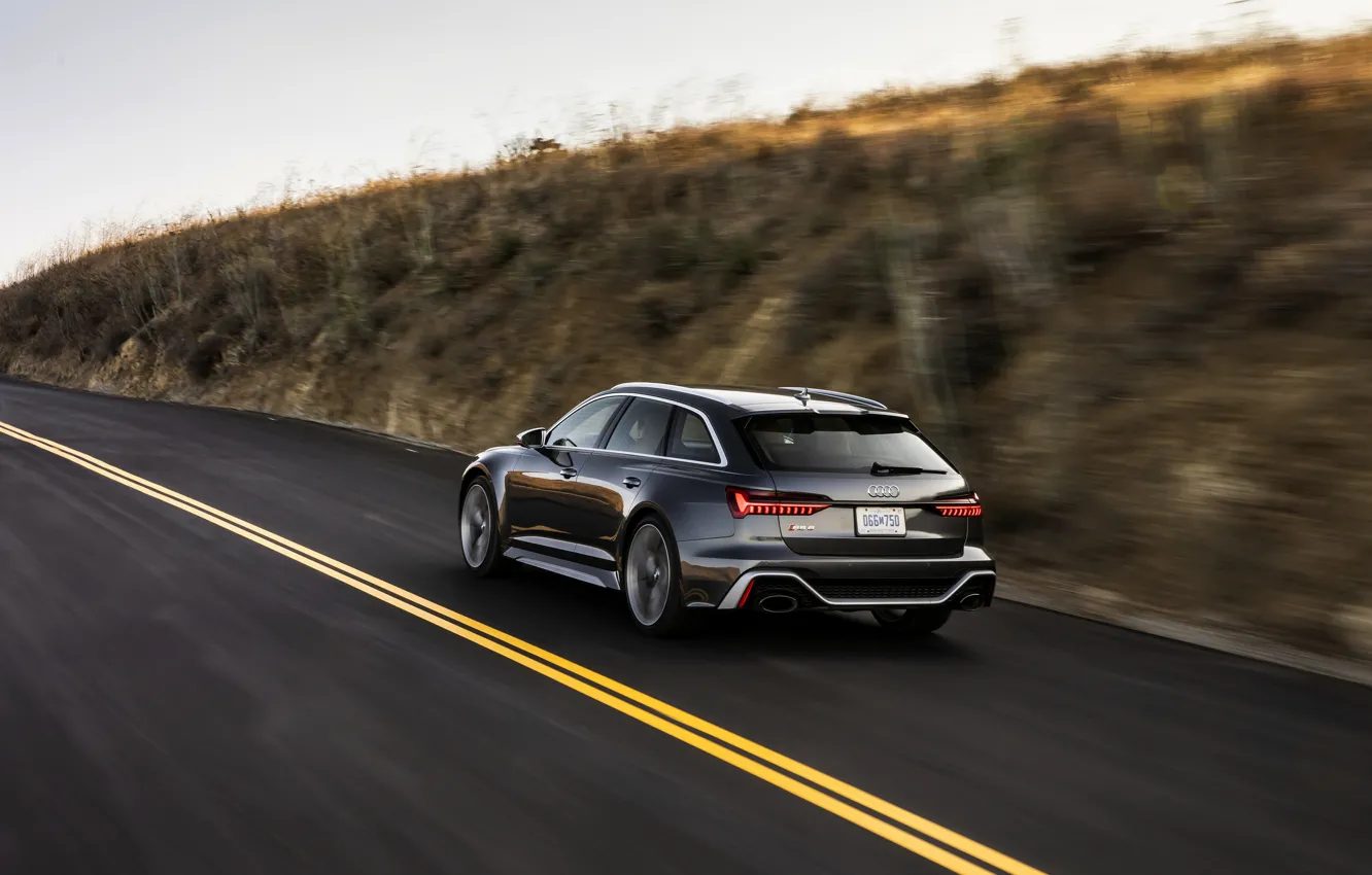 Фото обои асфальт, Audi, разметка, скорость, универсал, RS 6, 2020, 2019