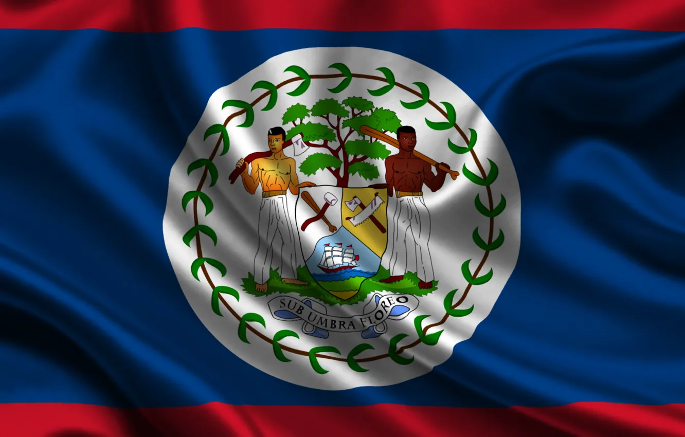 Фото обои Красный, Синий, Флаг, Герб, Текстура, Flag, Belize, Белиз