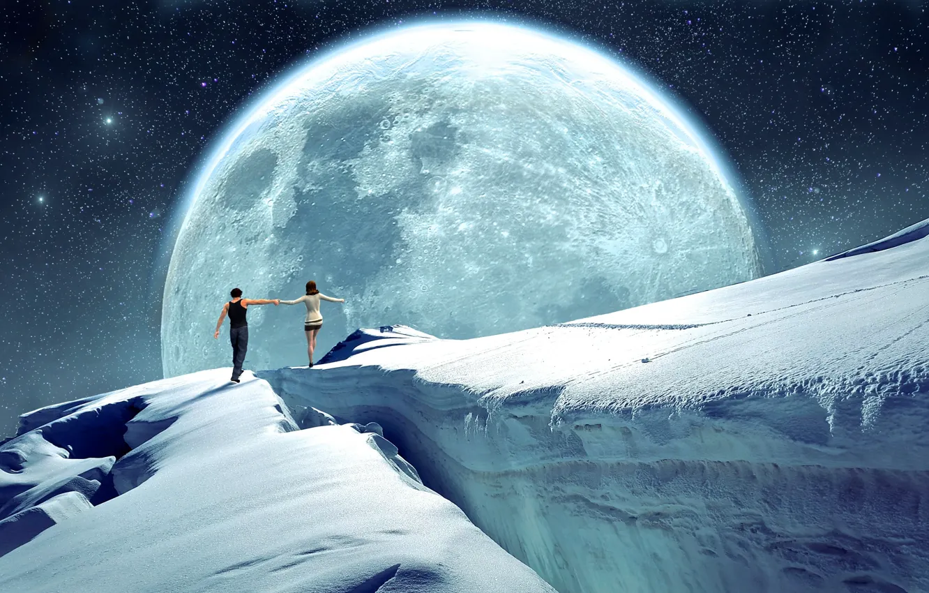 Фото обои космос, звезды, любовь, space, пропасть, love, разлом, snow