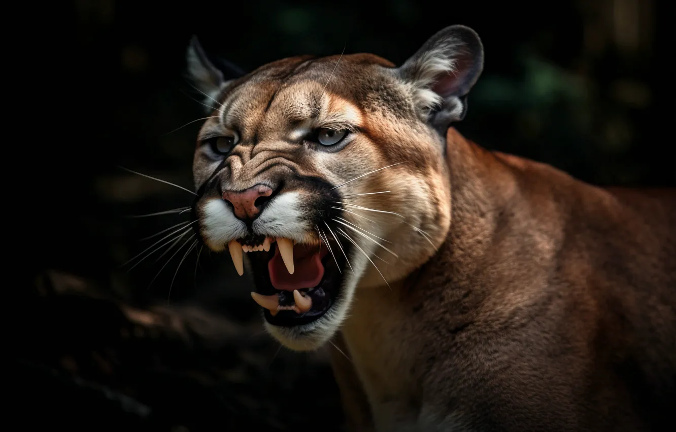 Фото обои морда, оскал, пума, цифровое искусство, ИИ-арт, Искусство искусственного интеллекта, НЕЙРОСЕТЬ