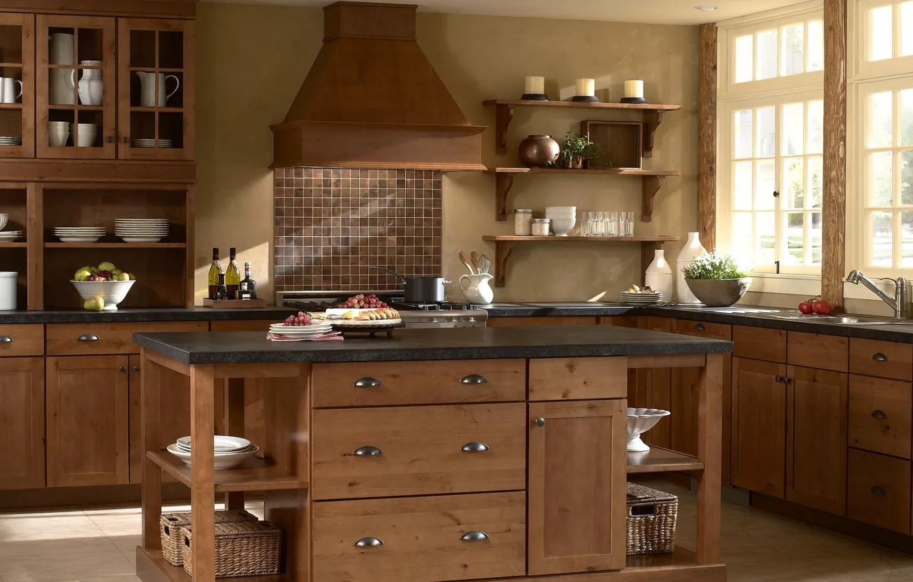 Фото обои дизайн, стиль, комната, дерево, интерьер, кухня, посуда, деревянный