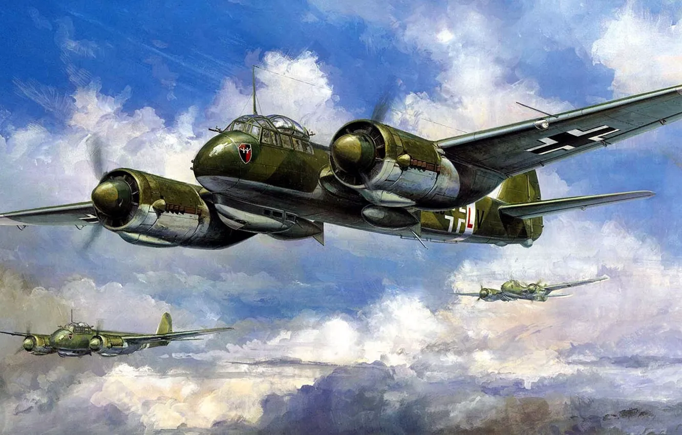 Фото обои рисунок, арт, Junkers, многоцелевой самолет люфтваффе, тяжёлый истребитель разведчик, Ju-88C6