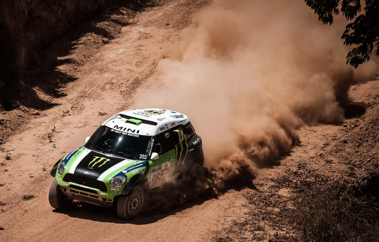 Фото обои Пыль, Зеленый, Скорость, Mini Cooper, Rally, Dakar, MINI, Мини Купер