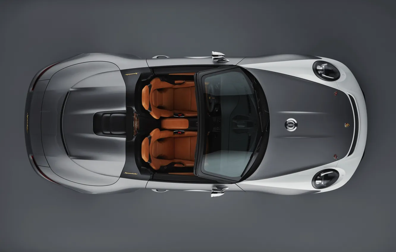 Фото обои Porsche, вид сверху, 2018, серо-серебристый, 911 Speedster Concept