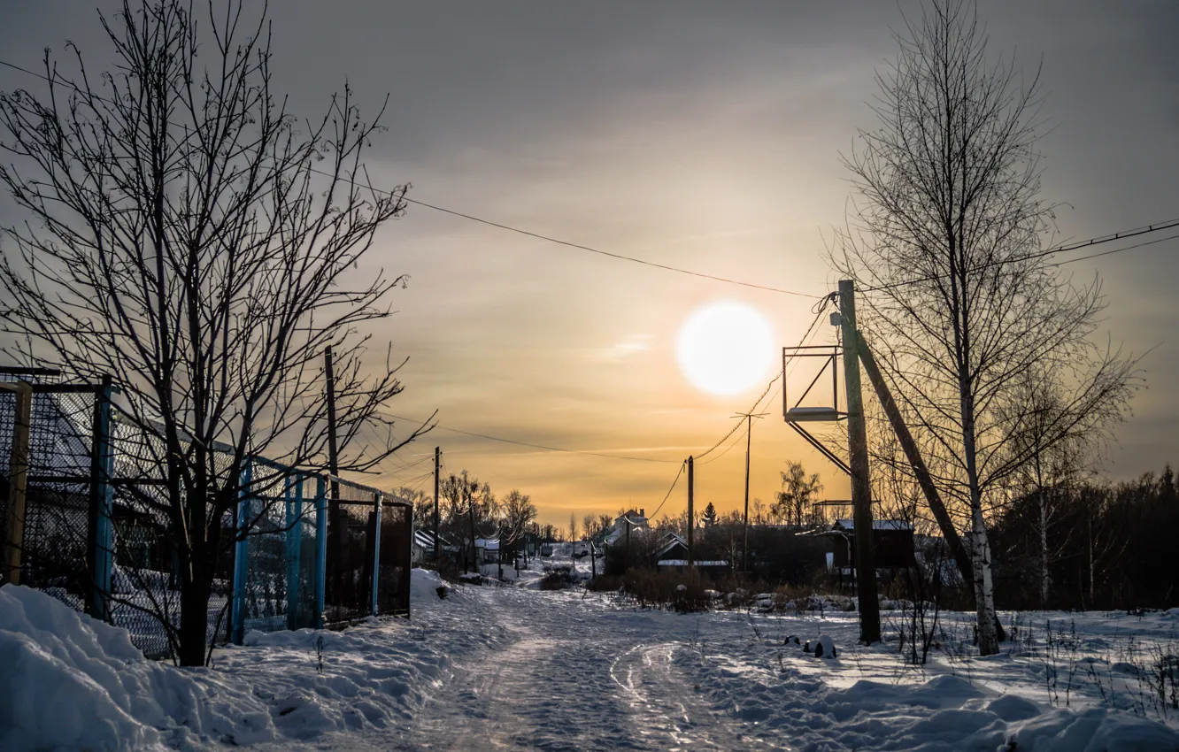 Фото обои зима, закат, деревня, Скопин