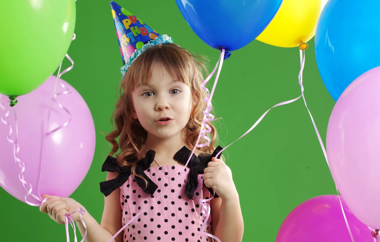 Фото обои радость, дети, воздушные шары, Happy Birthday, children, joy, balloons, beautiful happy little girl