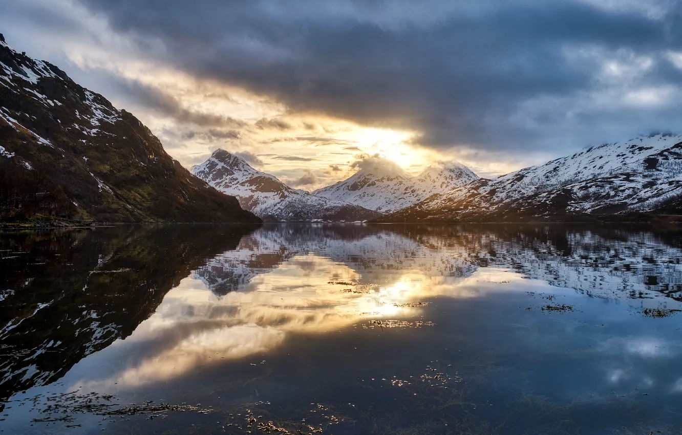 Фото обои облака, горы, Норвегия, Lofoten