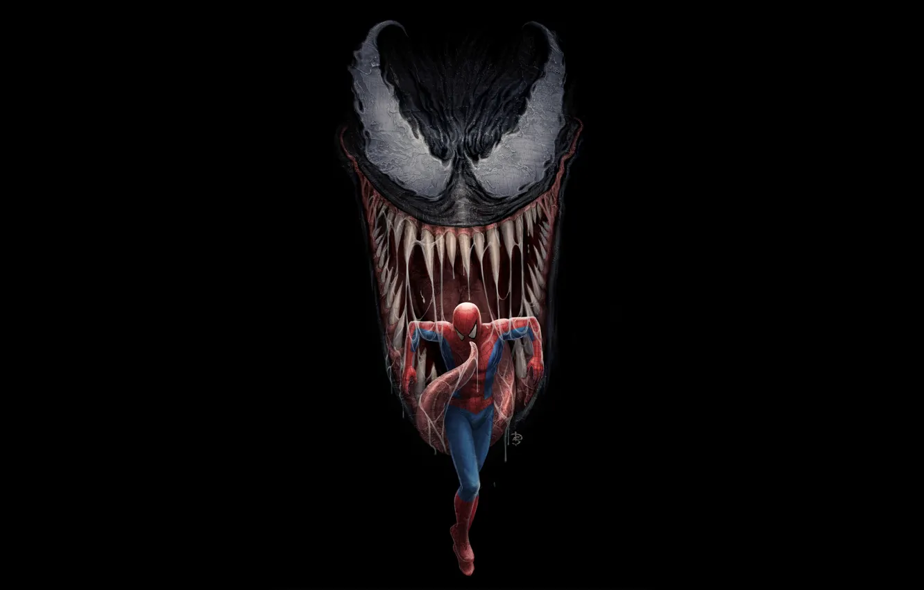 Фото обои art, comics, Venom, Peter Parker, Spider man, Eddie Brock