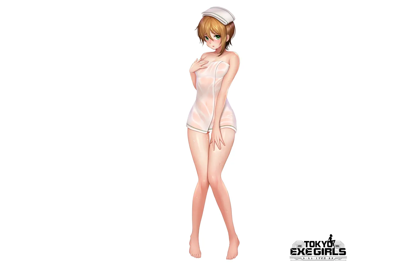 Фото обои girl, sexy, green eyes, boobs, anime, beautiful, short hair, pretty